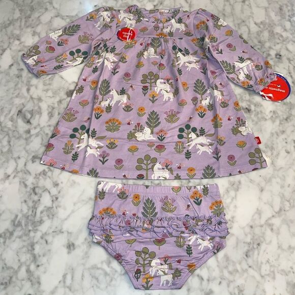 NWT MAGNETIC ME UNICORN RUFFLE LONG SLEEVE DRESS SET - Picture 1 of 8